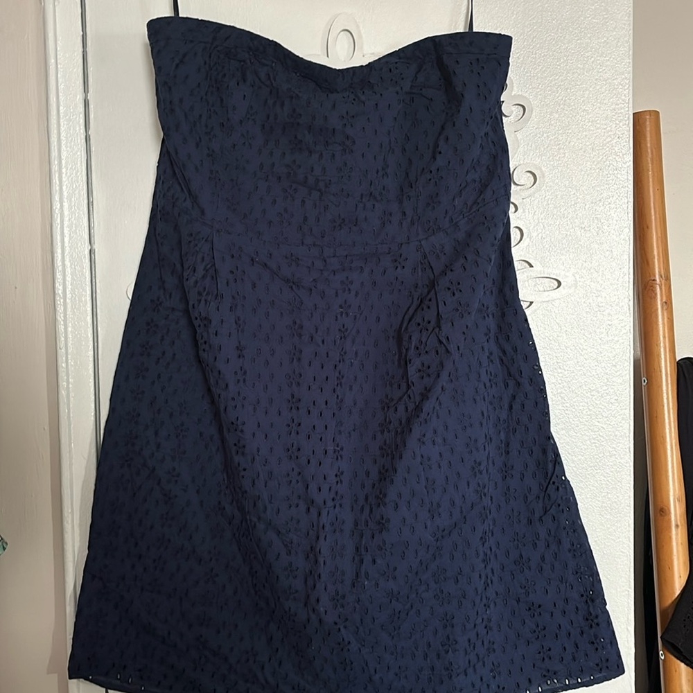 Navy eyelet strapless dress